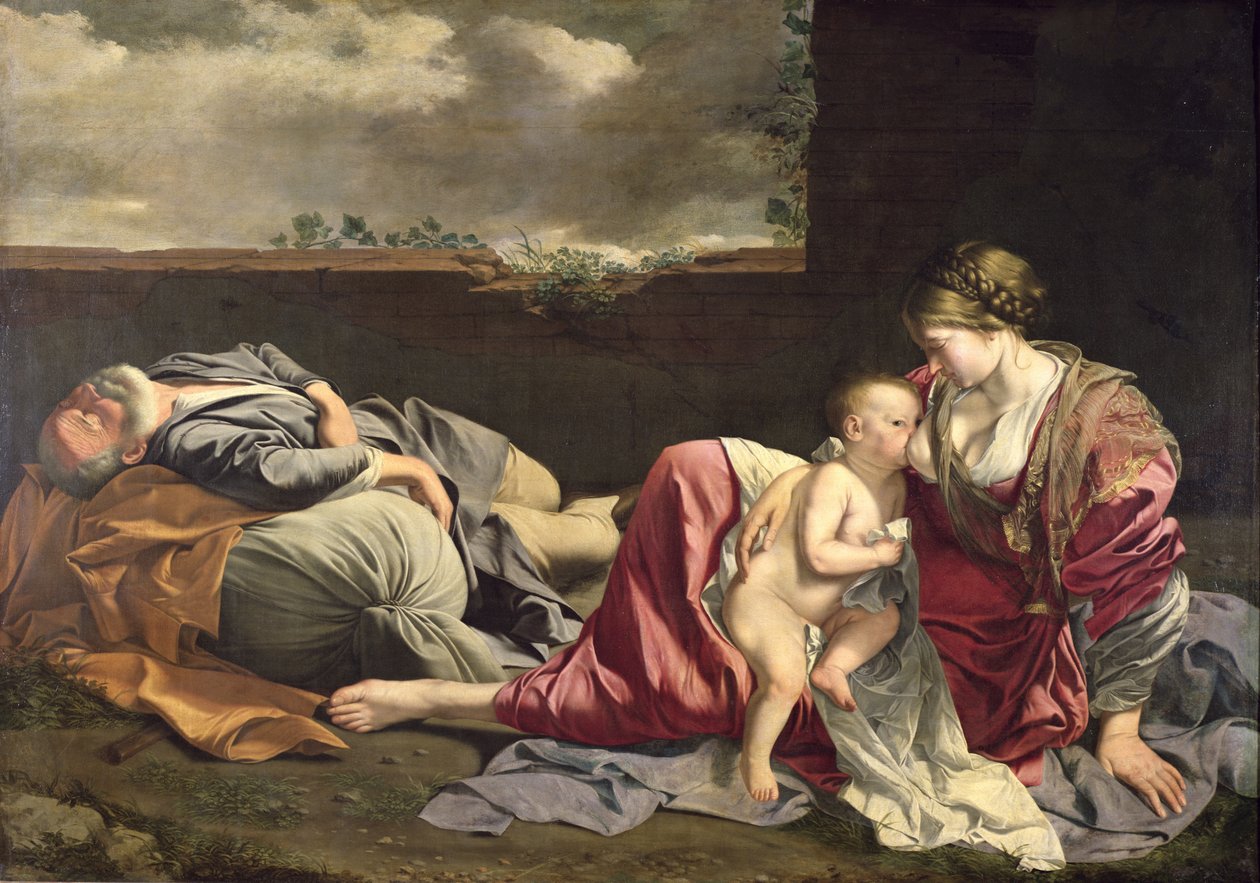 De rust tijdens de vlucht naar Egypte door Orazio Gentileschi