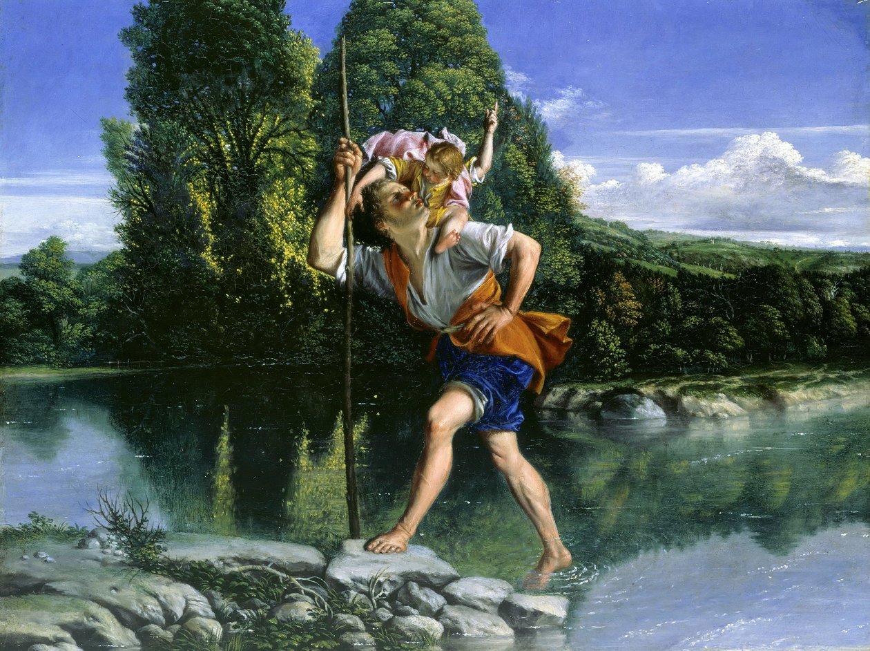 Landschap met de Heilige Christoffel door Orazio Gentileschi