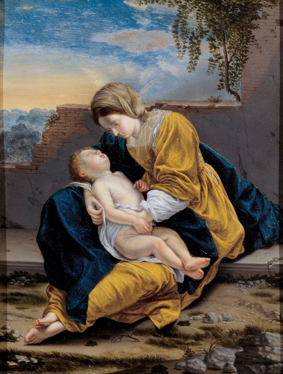 Madonna en Kind in een landschap door Orazio Gentileschi