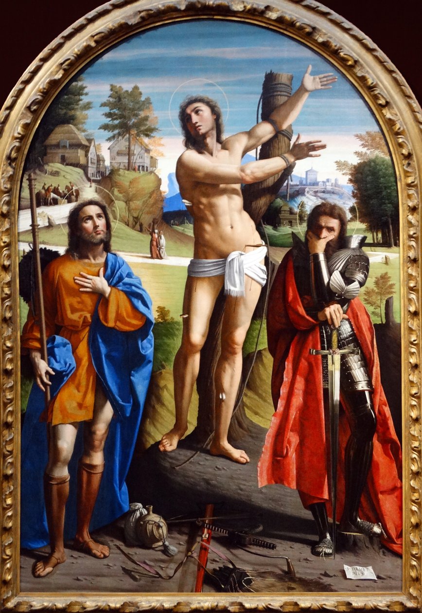 Heiligen Sebastian, Roch en Demetrius door Ortolano