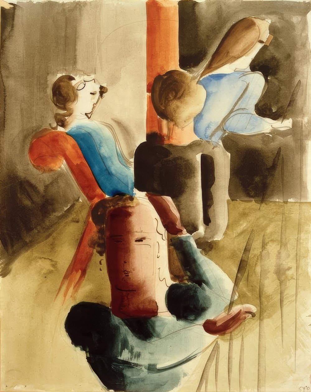 Groep van vier met zittende door Oskar Schlemmer
