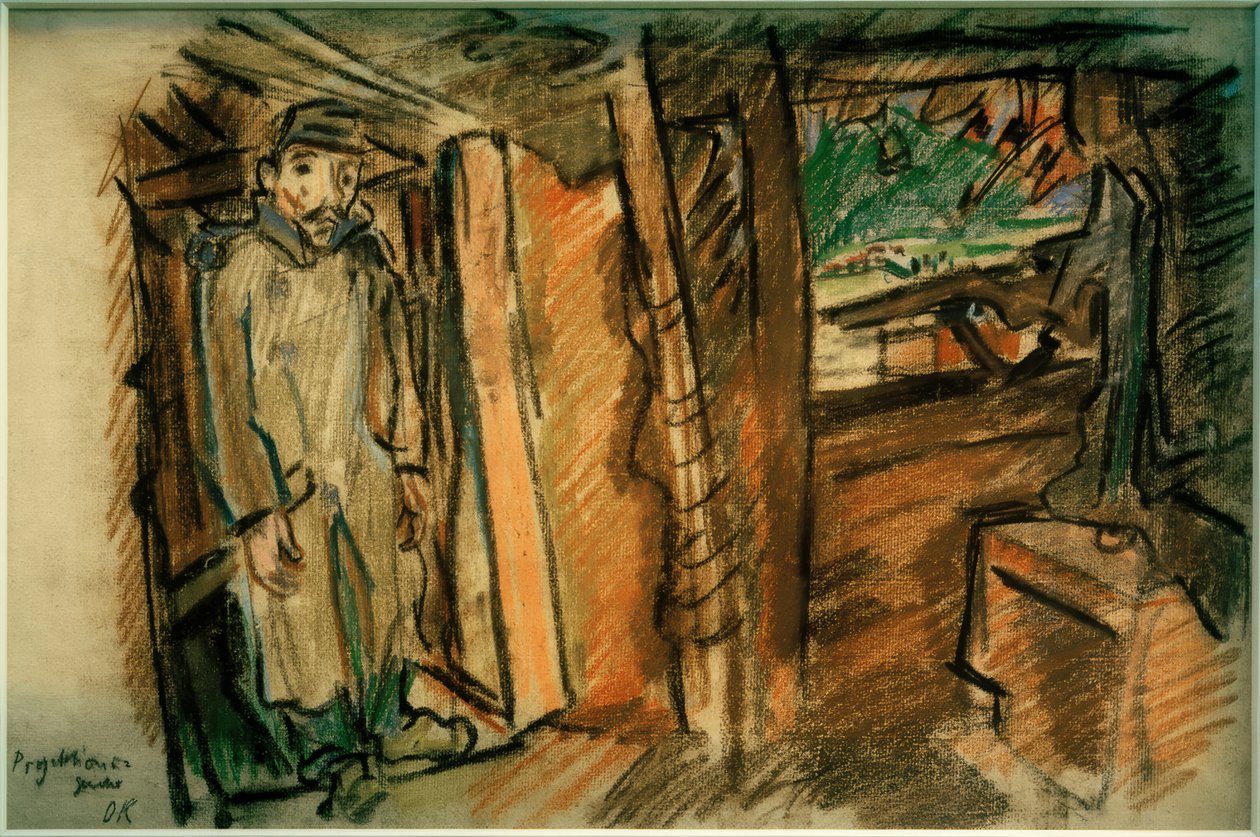 Projectiegeweer in bedekte positie door Oskar Kokoschka