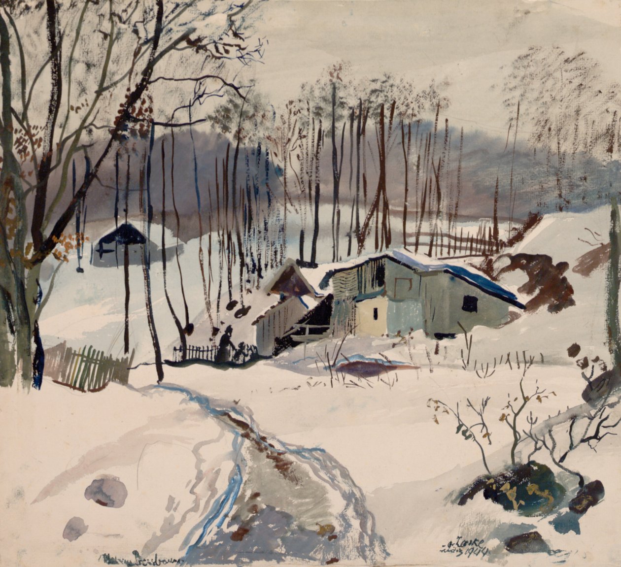 Winterlandschap in Pressbaum door Oskar Laske