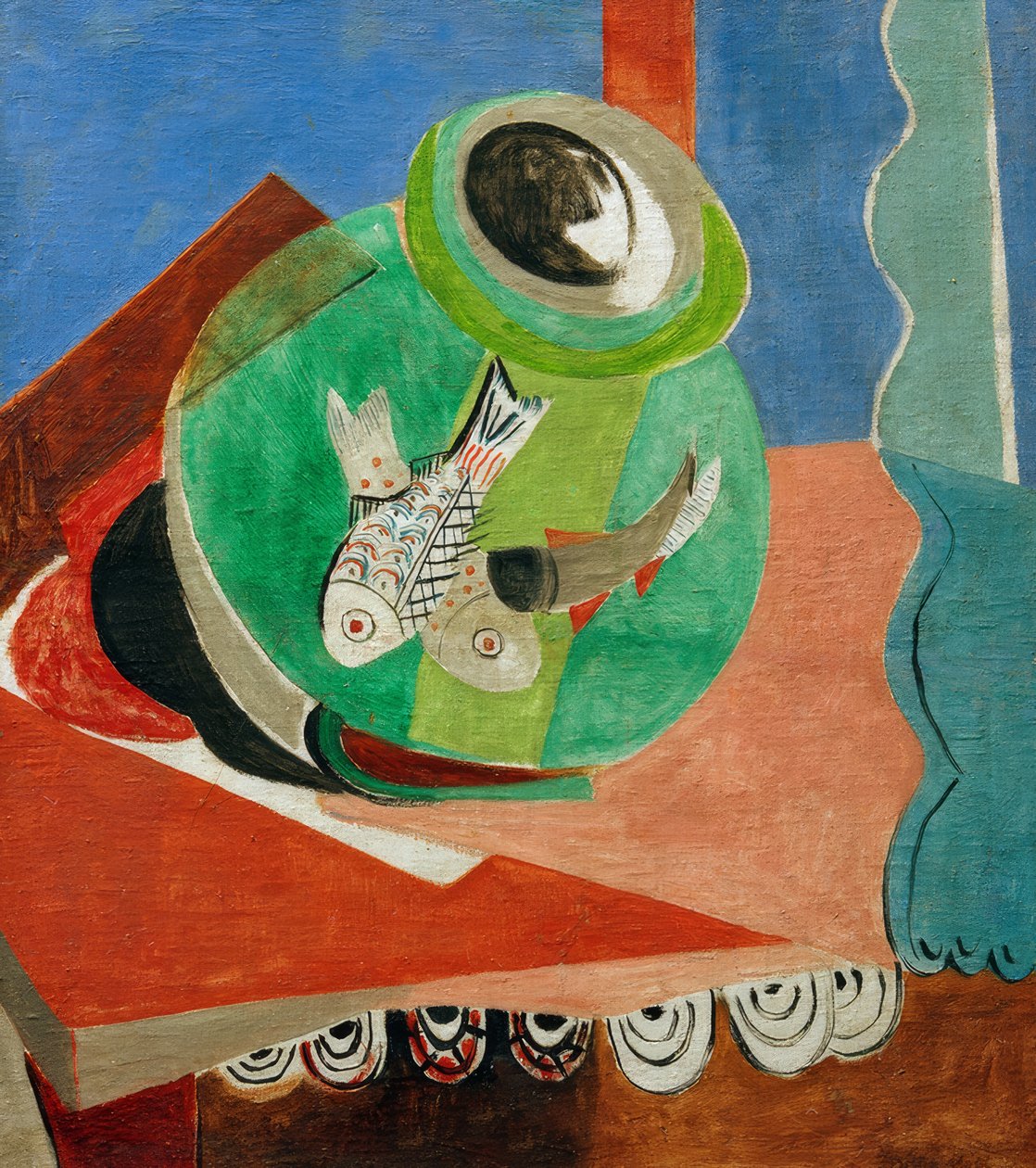 Vissen in groen glas door Oskar Moll