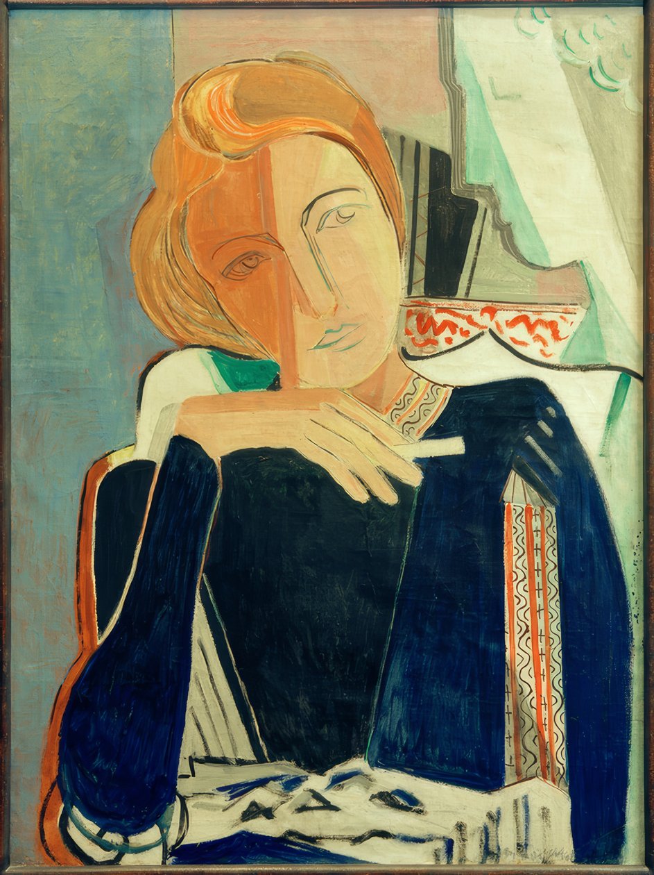 Inge II, in donkerblauw met sigaret door Oskar Moll