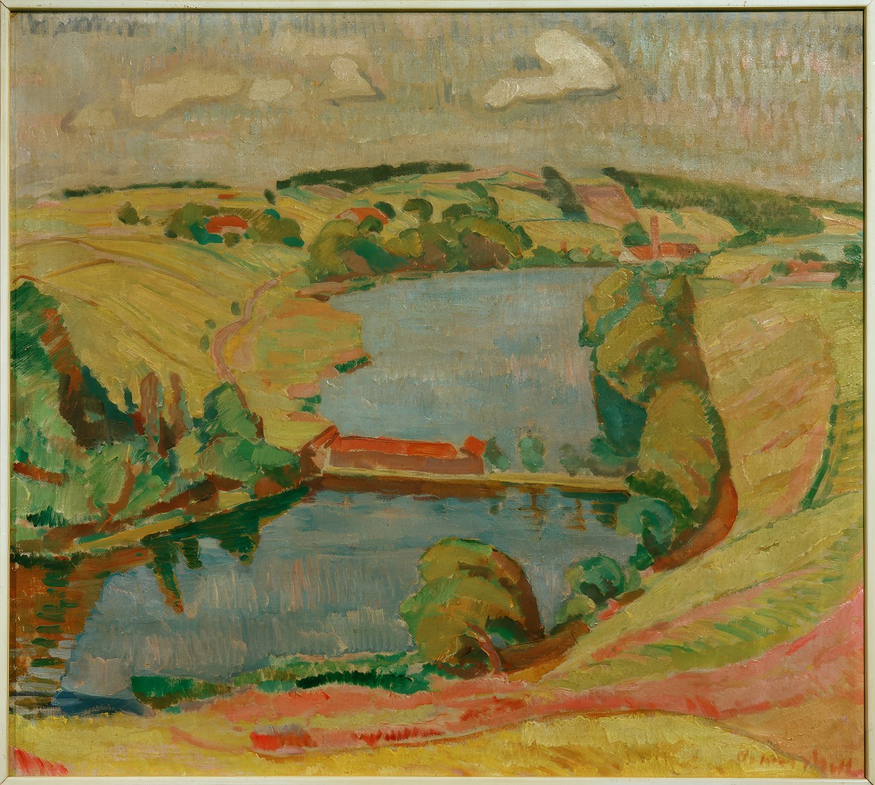Landschap bij Ebersberg met meer door Oskar Moll