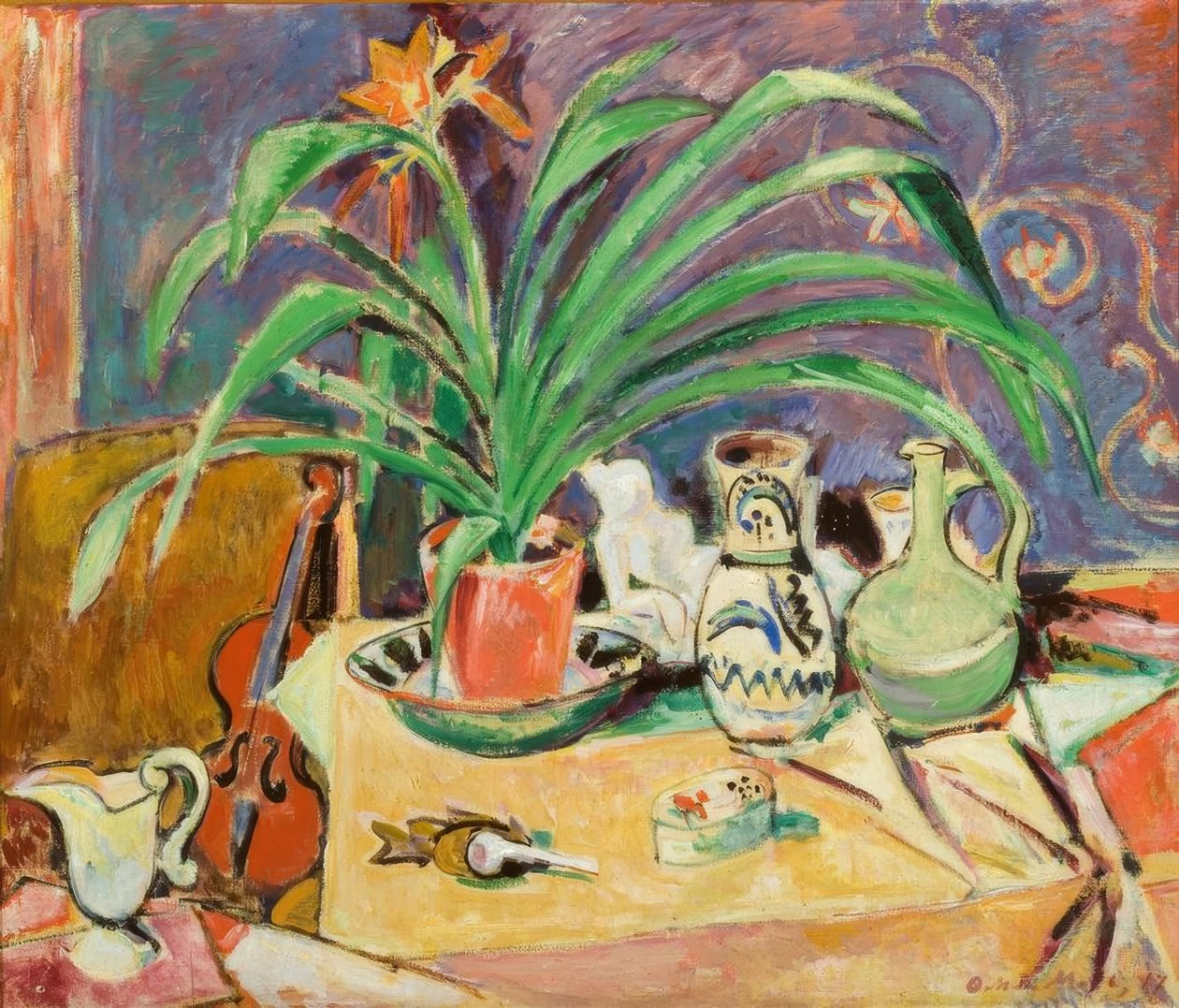 Stilleven met bloeiende amaryllis door Oskar Moll