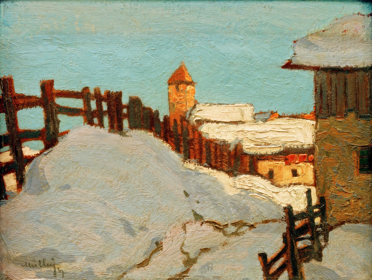 Dorp in de winter door Oskar Mulley