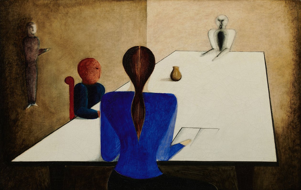 Groep aan tafel, 1923 door Oskar Schlemmer