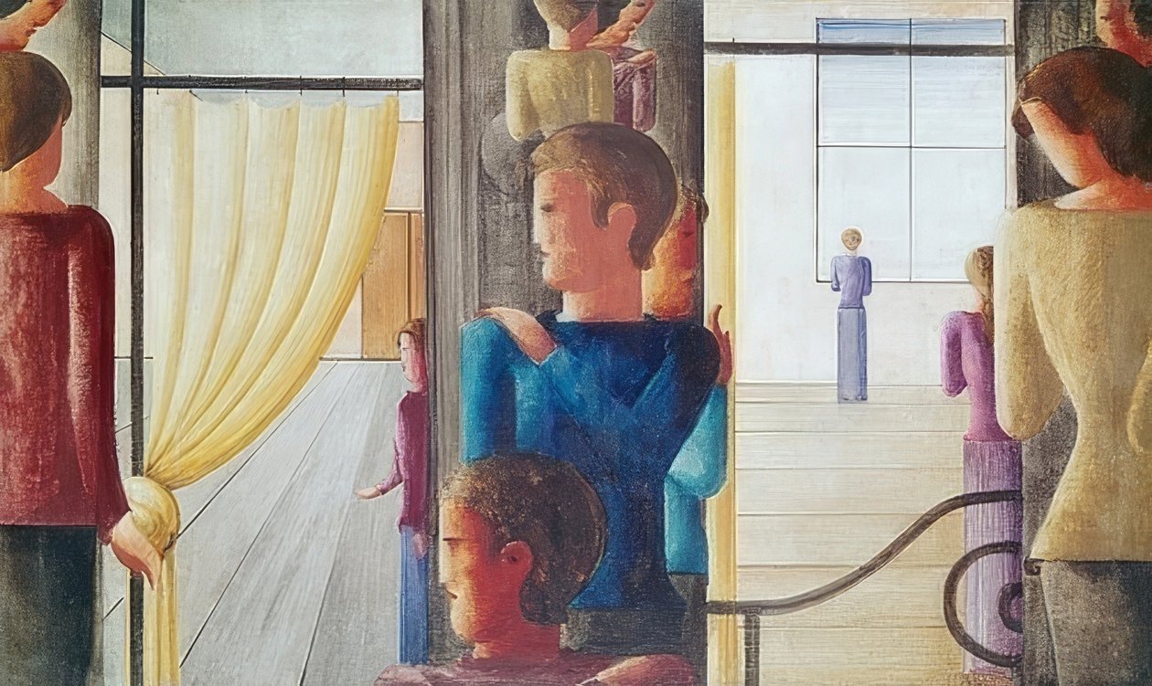 Groep van twaalf met interieur door Oskar Schlemmer