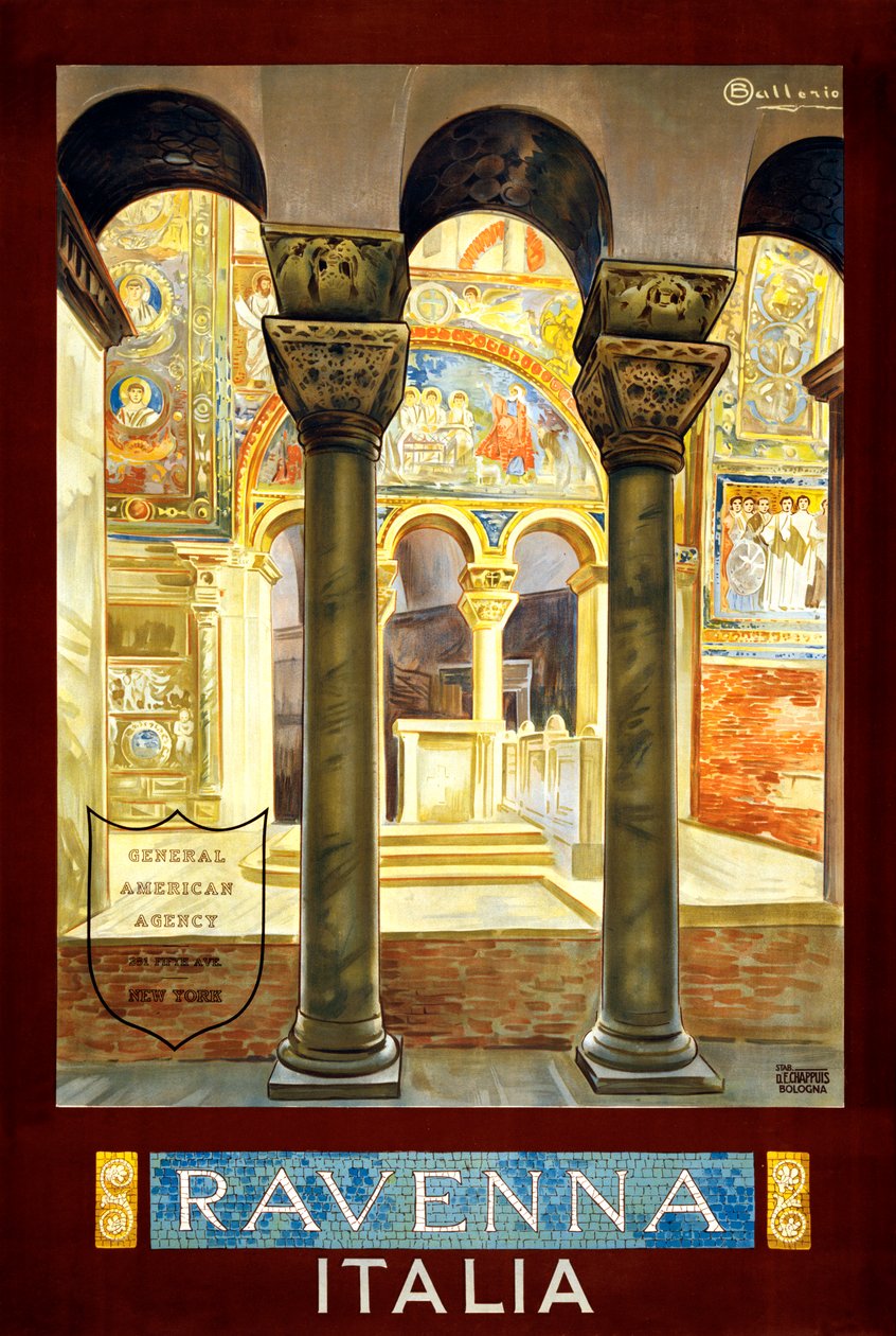 Reisposter Ravenna, ca. 1925 (kleurenlitho) door Osvaldo Ballerio