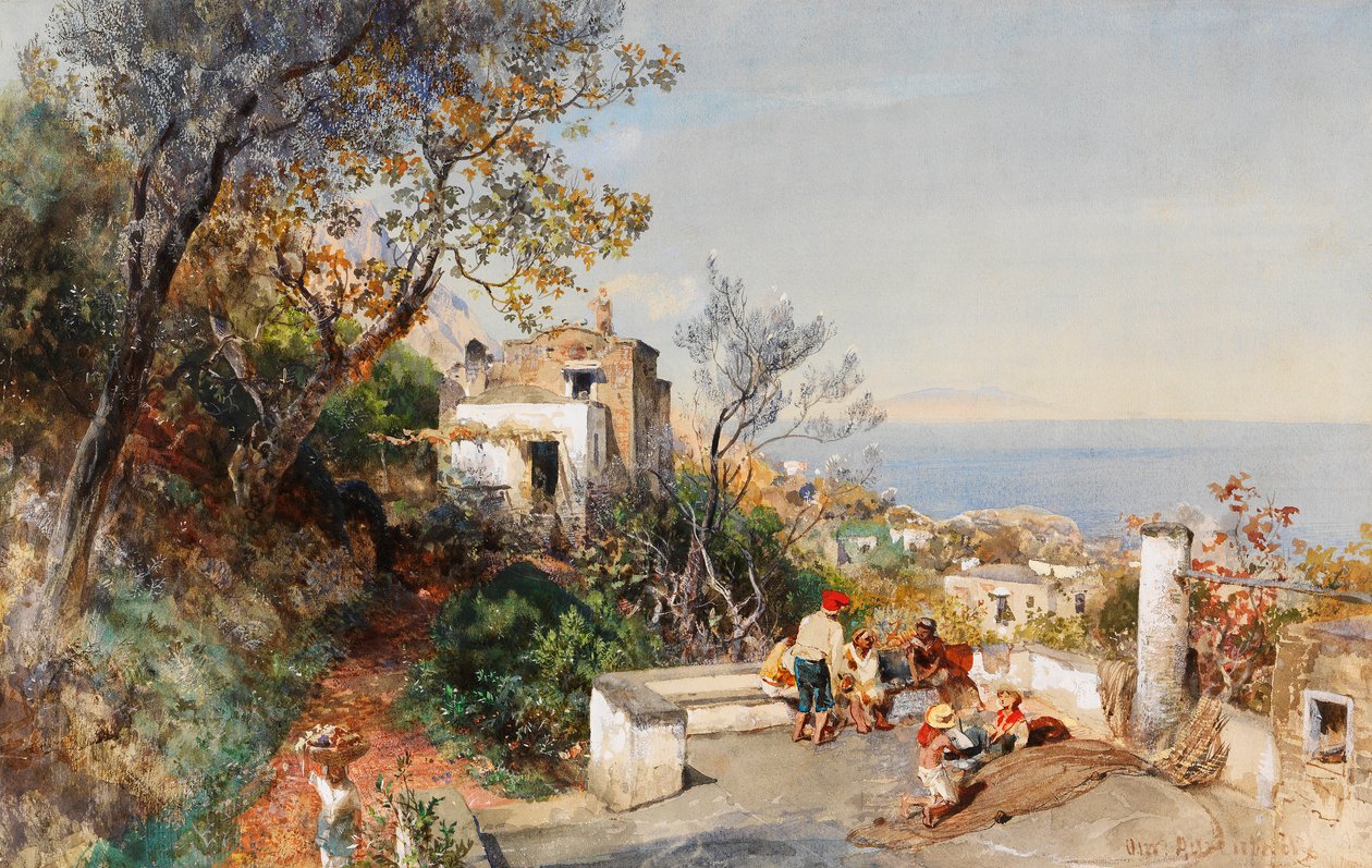 Uitzicht over de baai van Napels door Oswald Achenbach