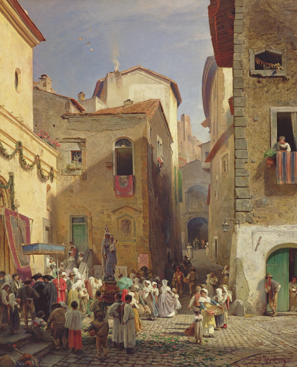 Festival van Onze Lieve Vrouw in Gennazzano, Romeinse Campagna, Italië, 1865 door Oswald Achenbach