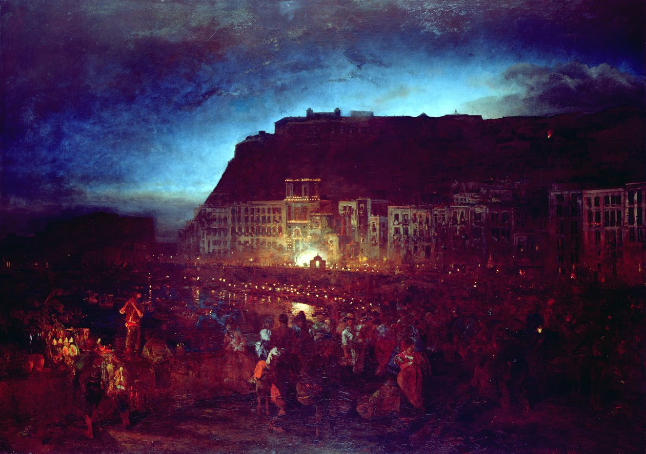 Festival van St. Lucia in Napels, 1874 door Oswald Achenbach
