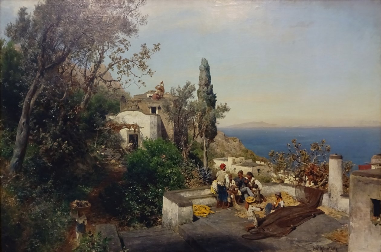 Uitzicht over de baai van Napels door Oswald Achenbach