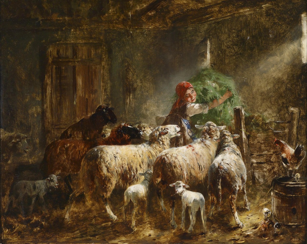 Voederen van de schapen door Friedrich Otto Gebler