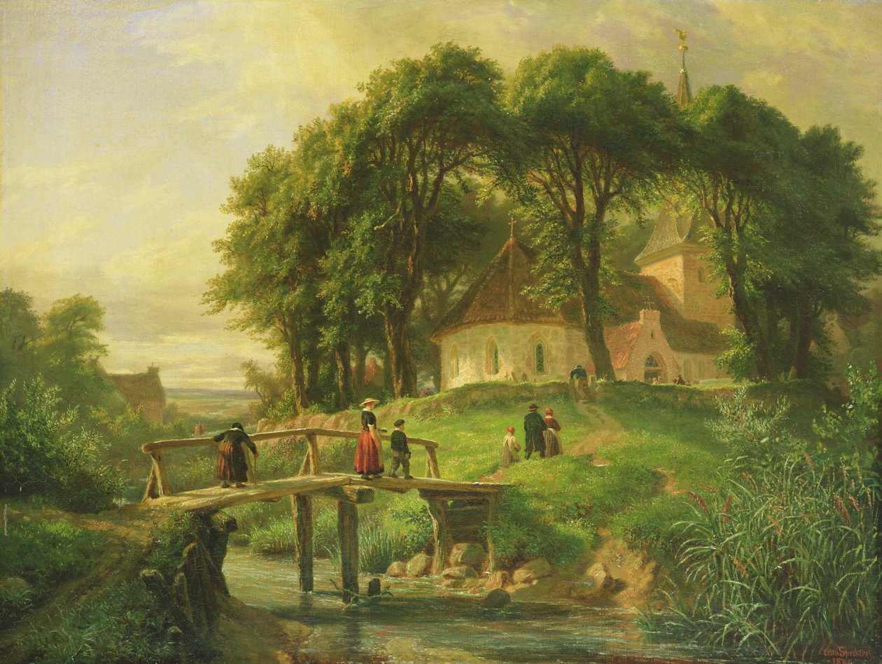Naar de kerk in Alt-Rahlstedt, 1861 door Otto Speckter