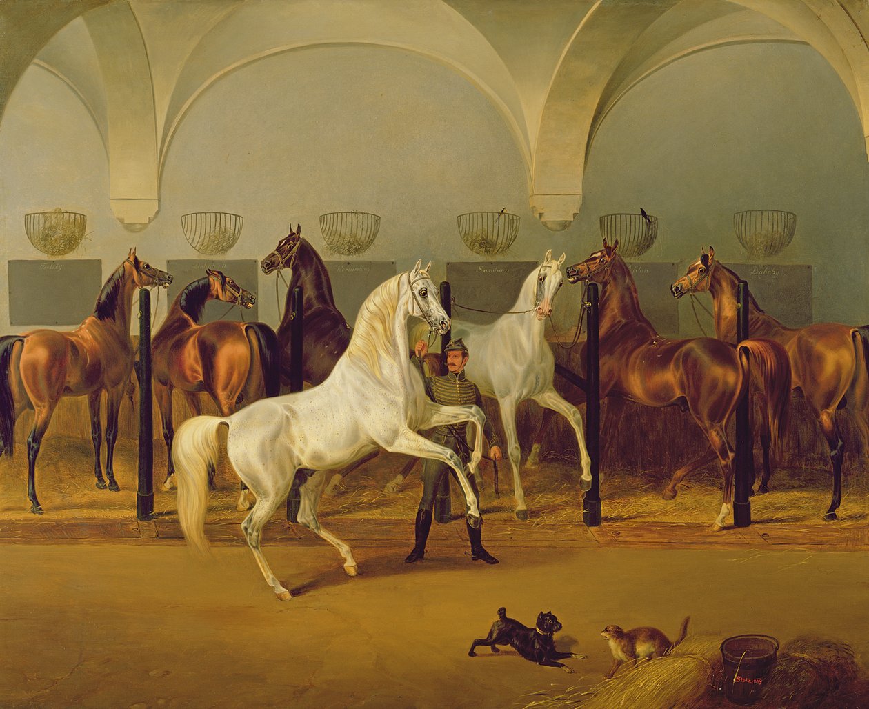 De Stallen in Babolna, 1849 door Otto Stotz