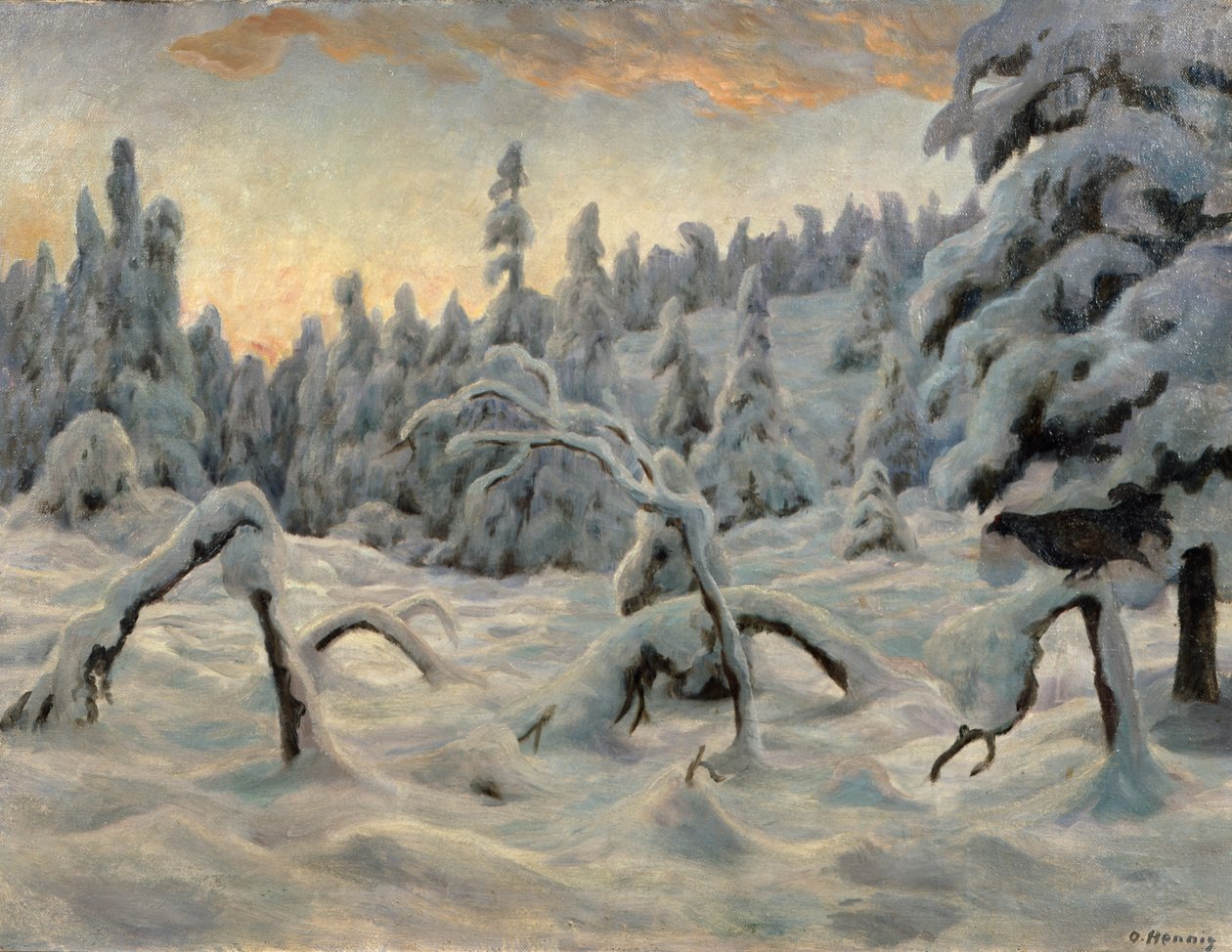 Sparrenbos na sneeuwval door Otto Henning