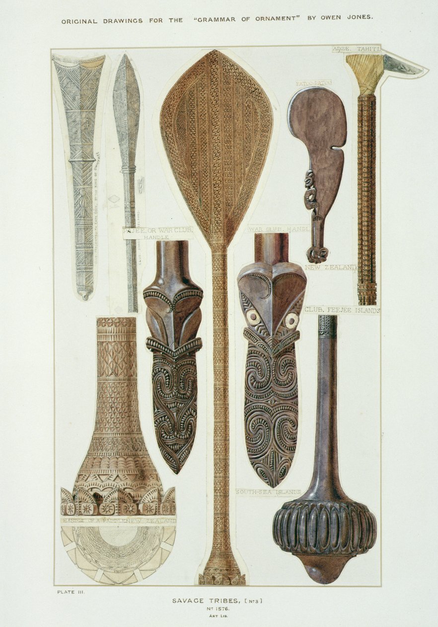 Plaat III voor de Grammatica van Ornament, Wilde Stammen Nr. 3 door Owen Jones