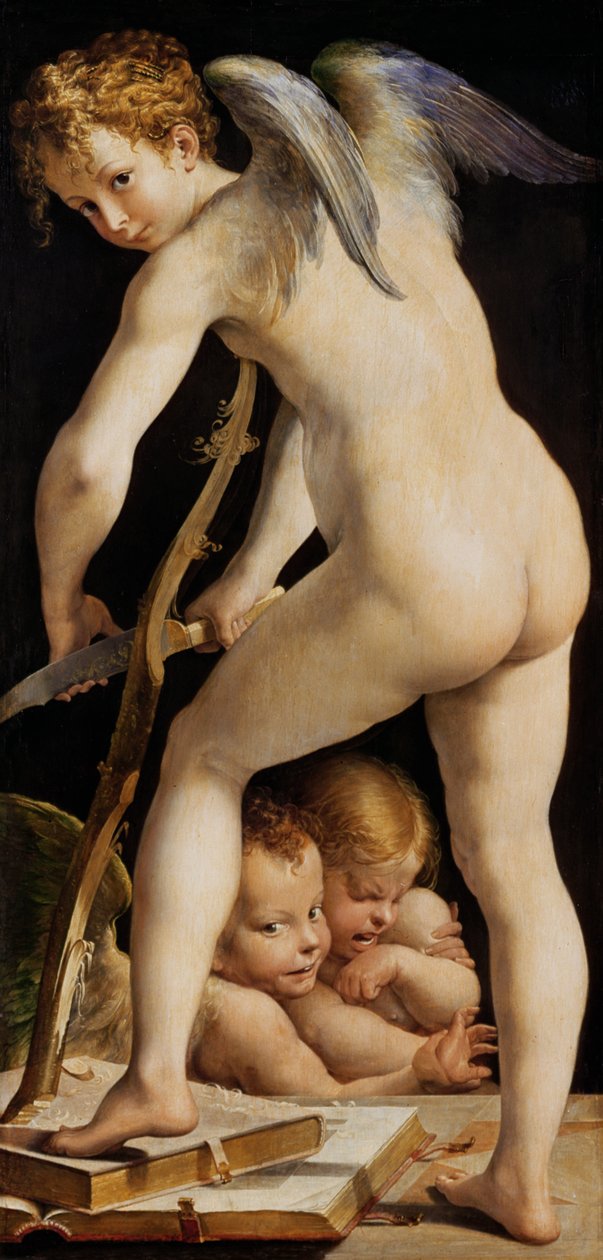 Cupido Snijdt een Boog door Parmigianino