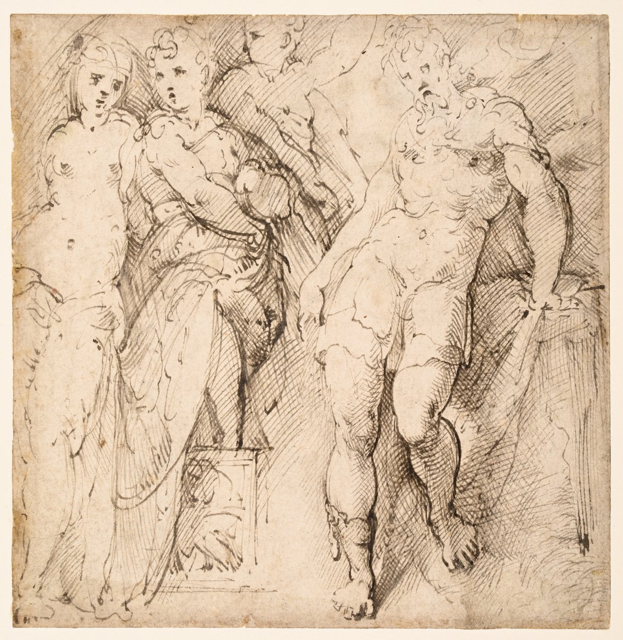 Vier figuurstudies (recto) door Parmigianino