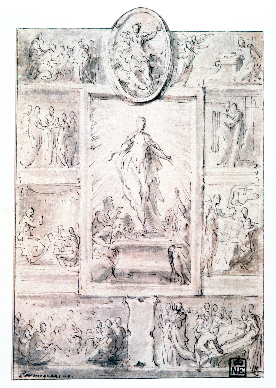 Compositie Schets, ca. 1513-1540 door Parmigianino