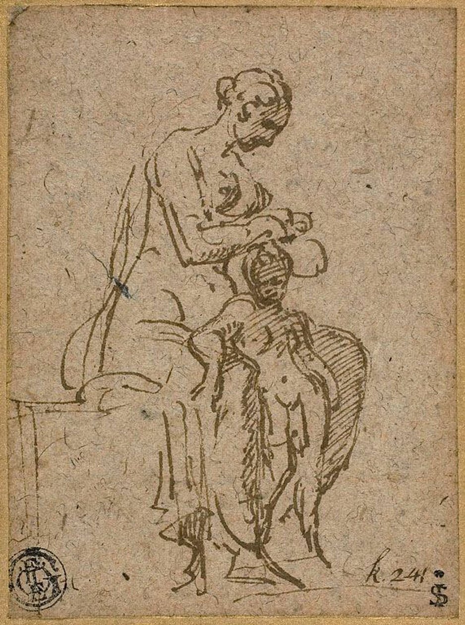 Vrouw verdooft een kind door Parmigianino