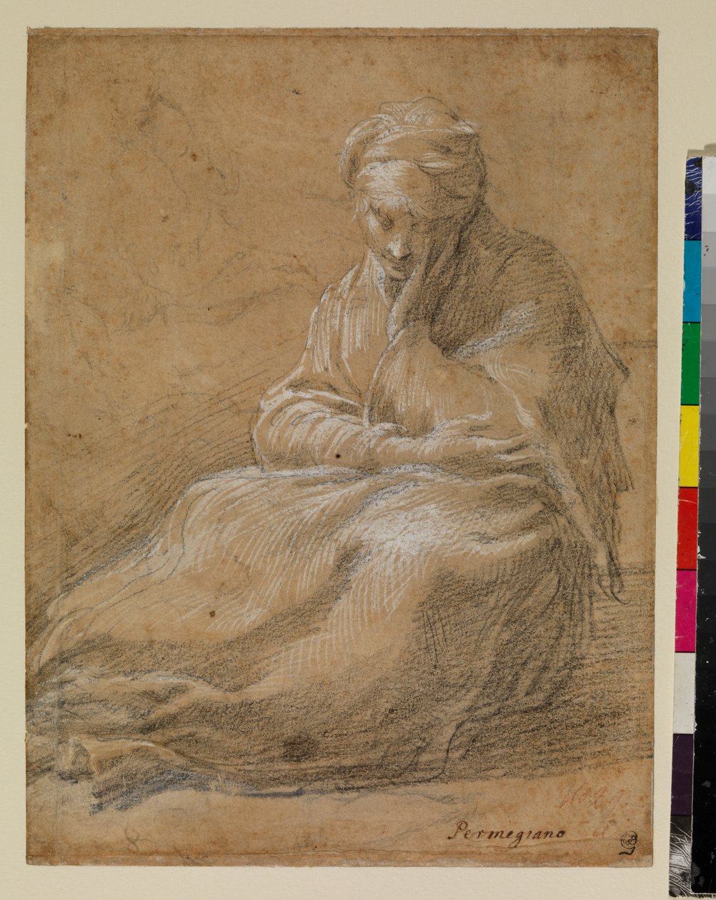 Vrouw zittend op de grond door Parmigianino