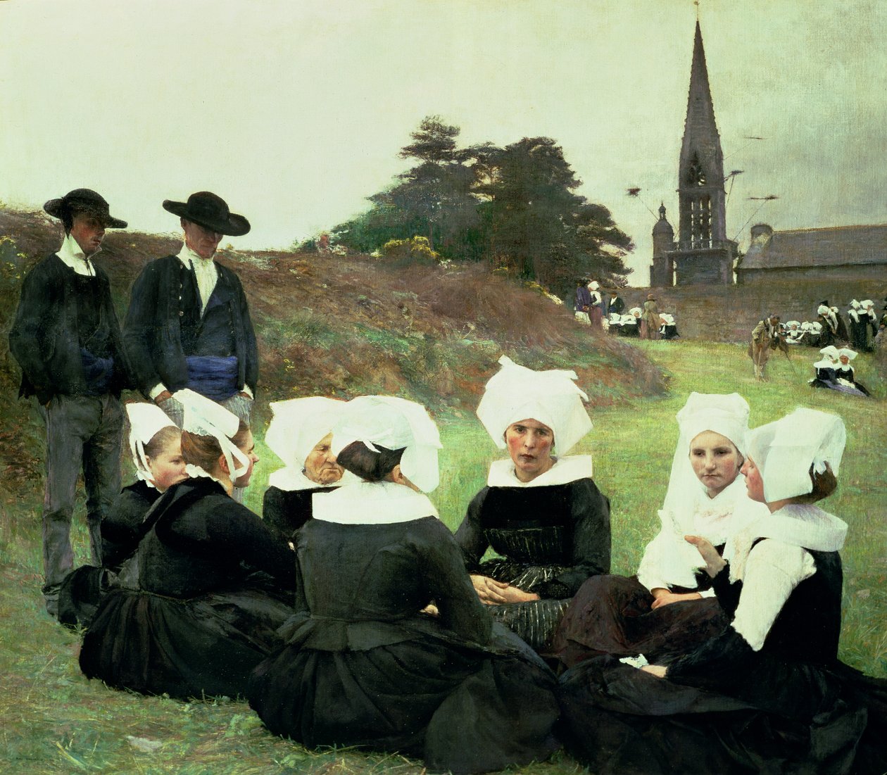 Bretonse vrouwen zittend bij een pardon door Pascal Adolphe Jean Dagnan Bouveret