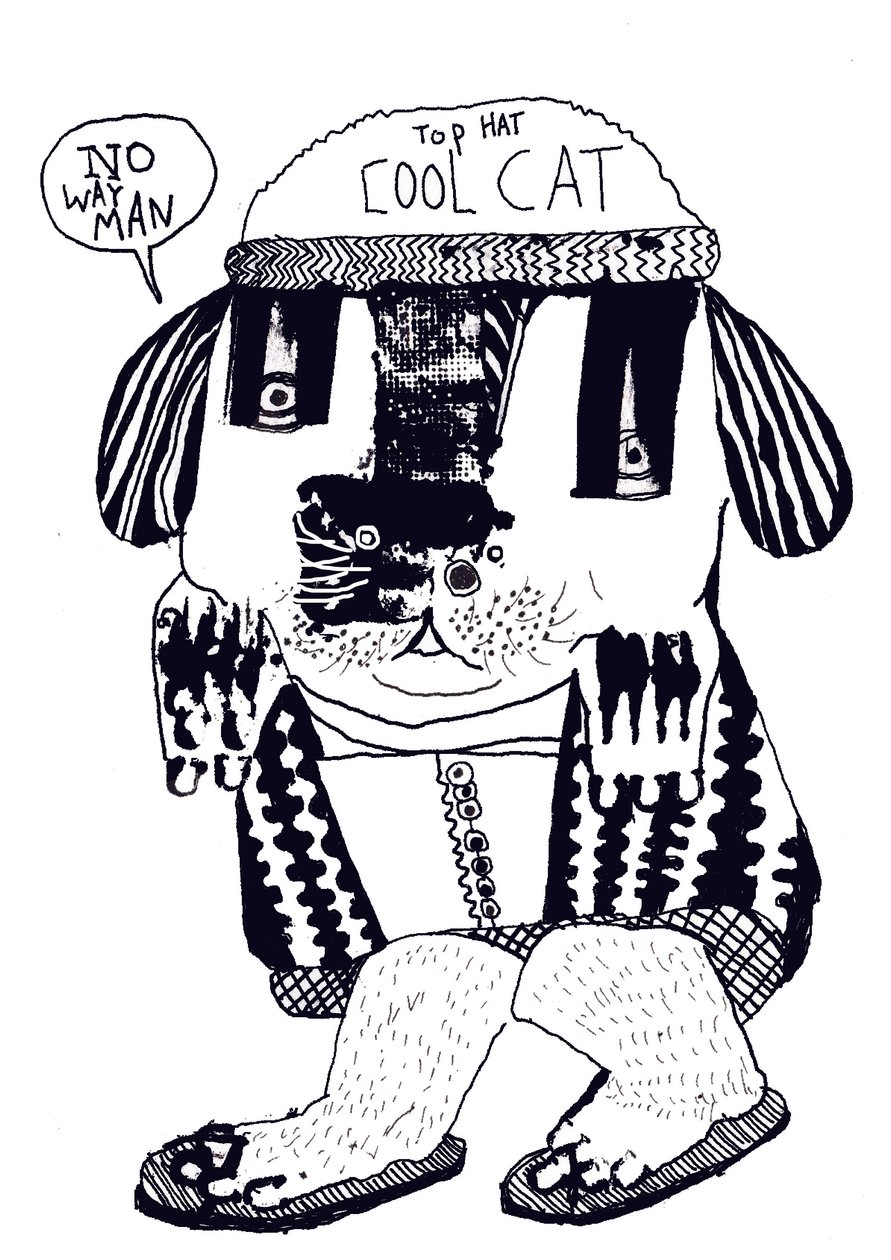 Coole kat, 2014 (inkt en olie) door Pat Macdonald