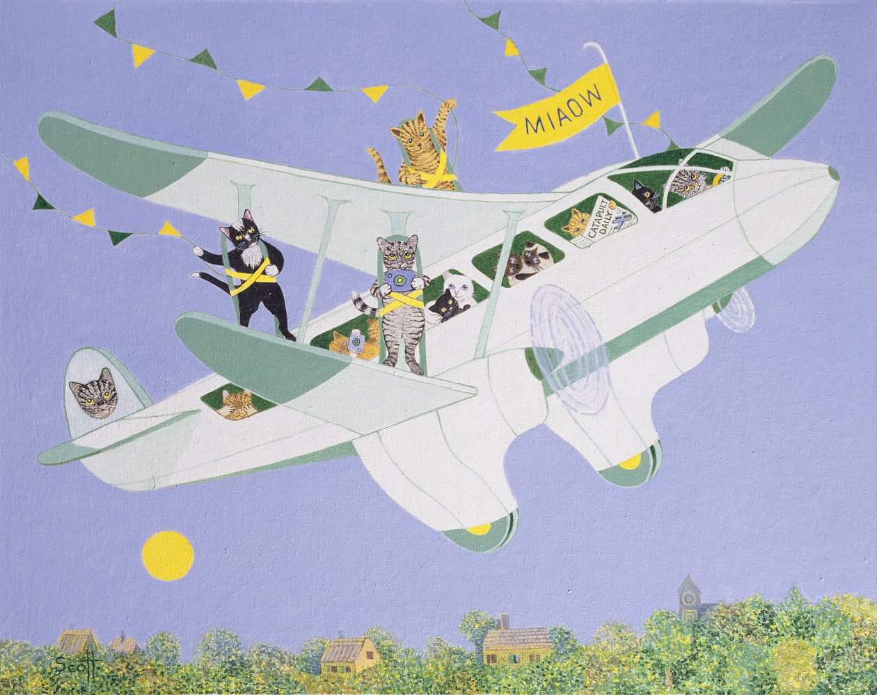 Cat Air Show (acryl op doek) door Pat Scott