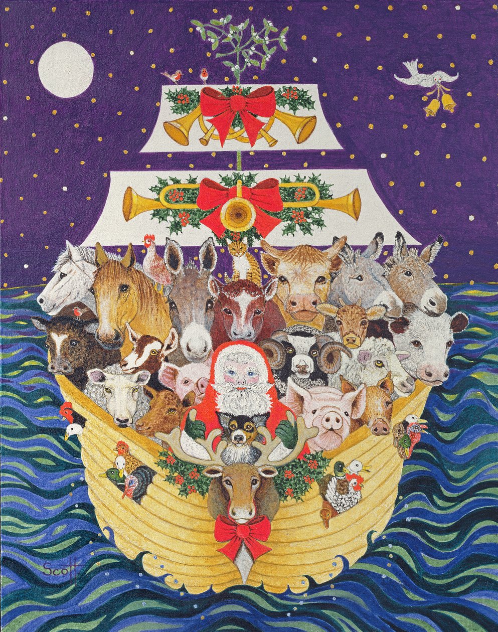 Aankomst Kerstmis (olieverf op doek) door Pat Scott