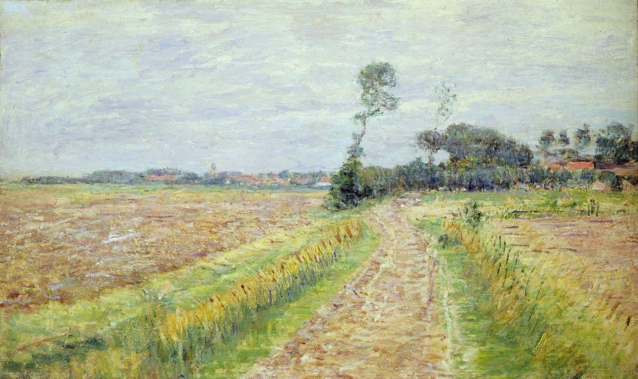 Nederland, landschap met geoogste velden, 1890 door Paul Baum