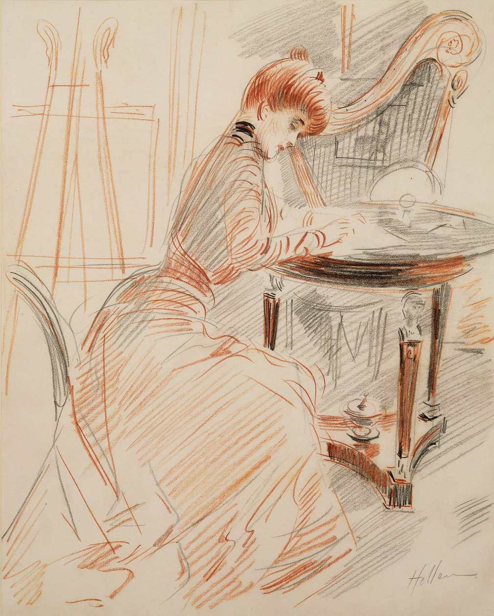 Madame Helleu schrijft door Paul Cesar Helleu