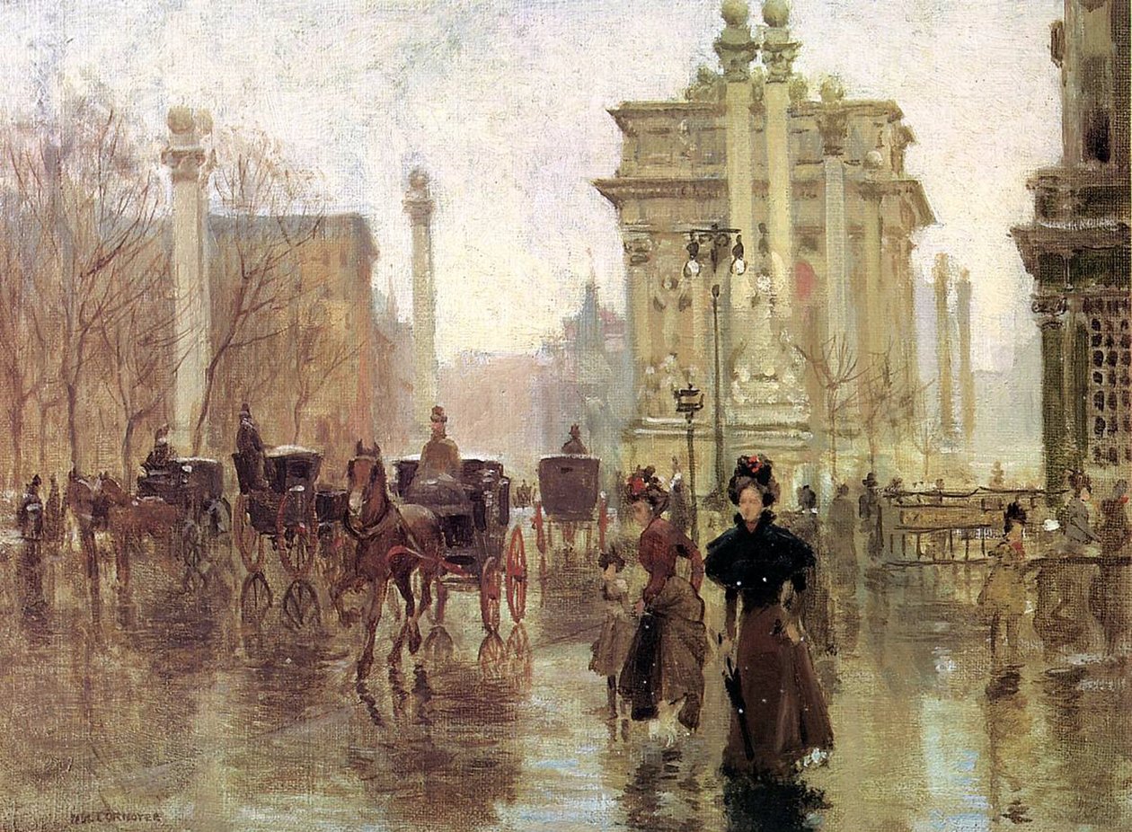 De Dewey Arch, Madison Square Park, ca. 1900 door Paul Cornoyer