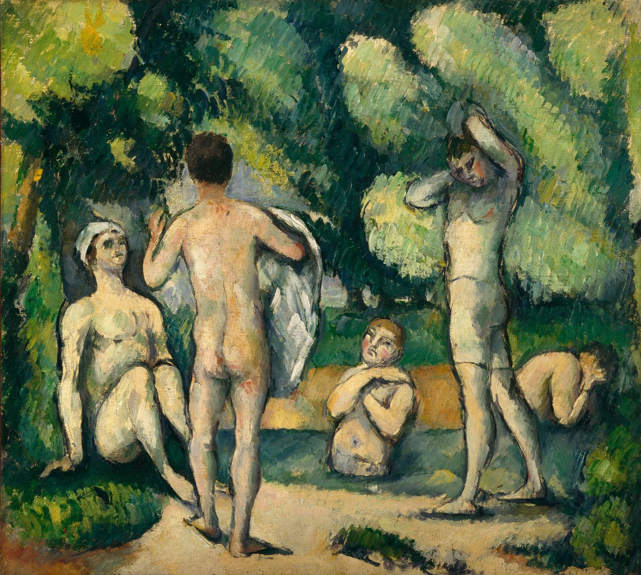 Badhuisgangers, ca. 1880 door Paul Cézanne