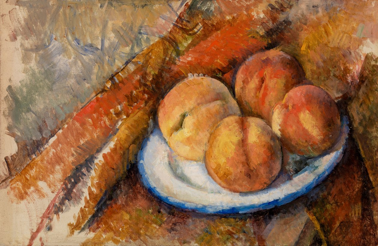 Vier perziken op een bord (1890-94) door Paul Cézanne