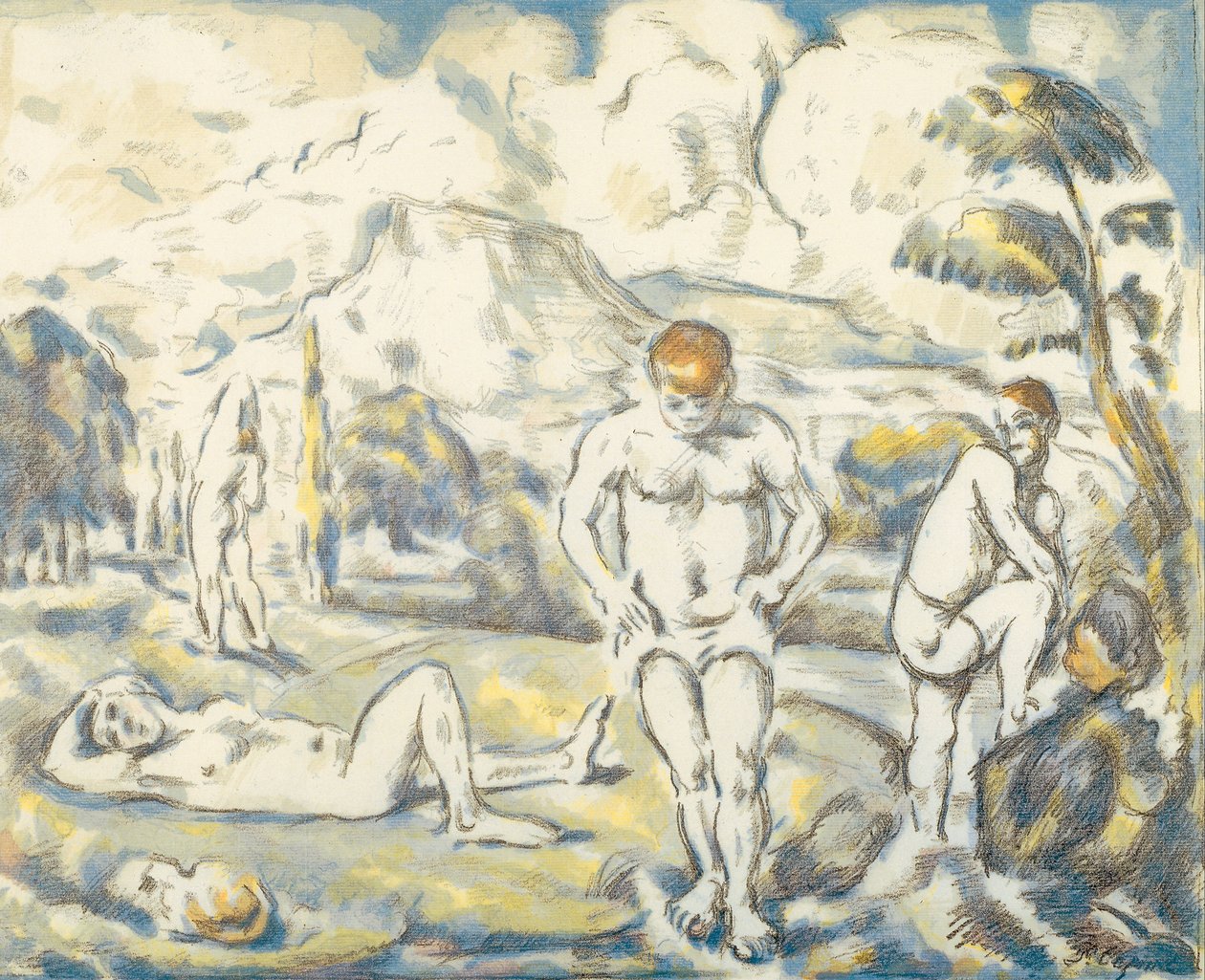 De baders (grote plaat) door Paul Cézanne