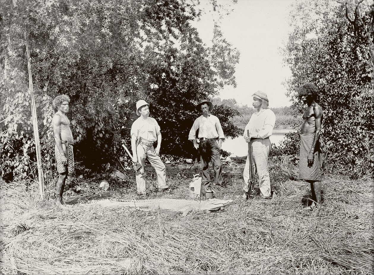Dr. Stirling, alligator jagen, Daly River door Paul Foelsche