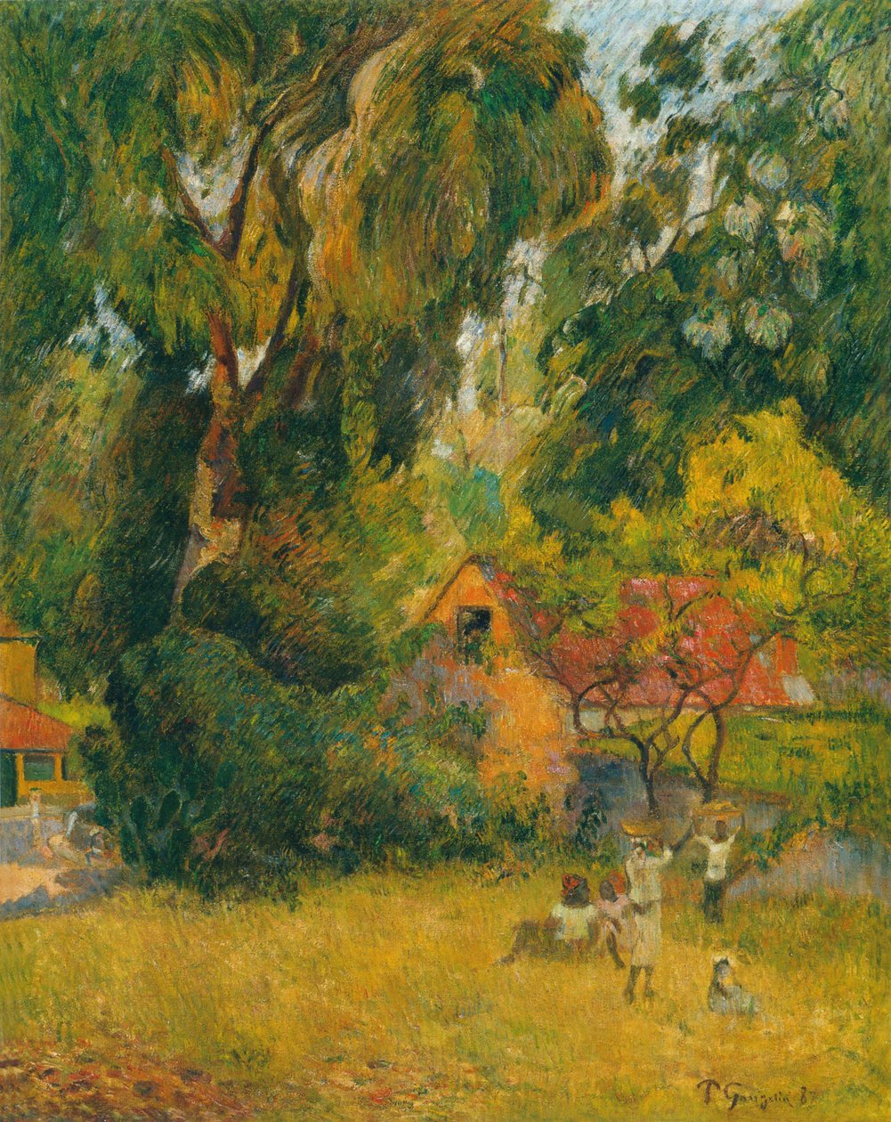 Hutten onder de Bomen door Paul Gauguin