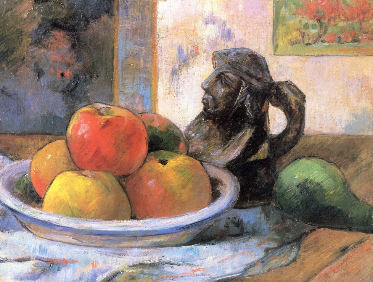 Stilleven met Appels, Peer en Kruik door Paul Gauguin