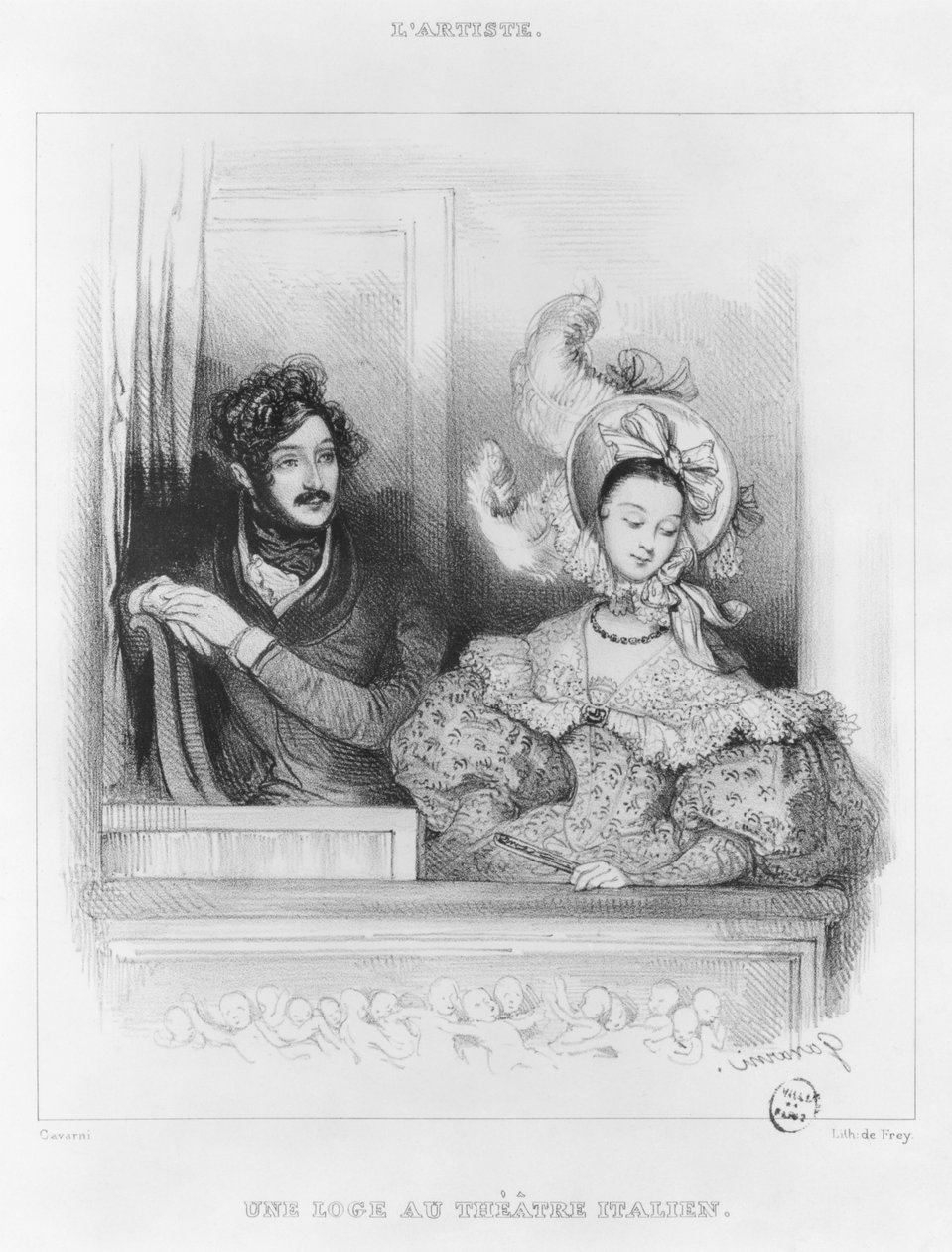 Een loge in het Théâtre Italien, gegraveerd door Frey door Paul Gavarni