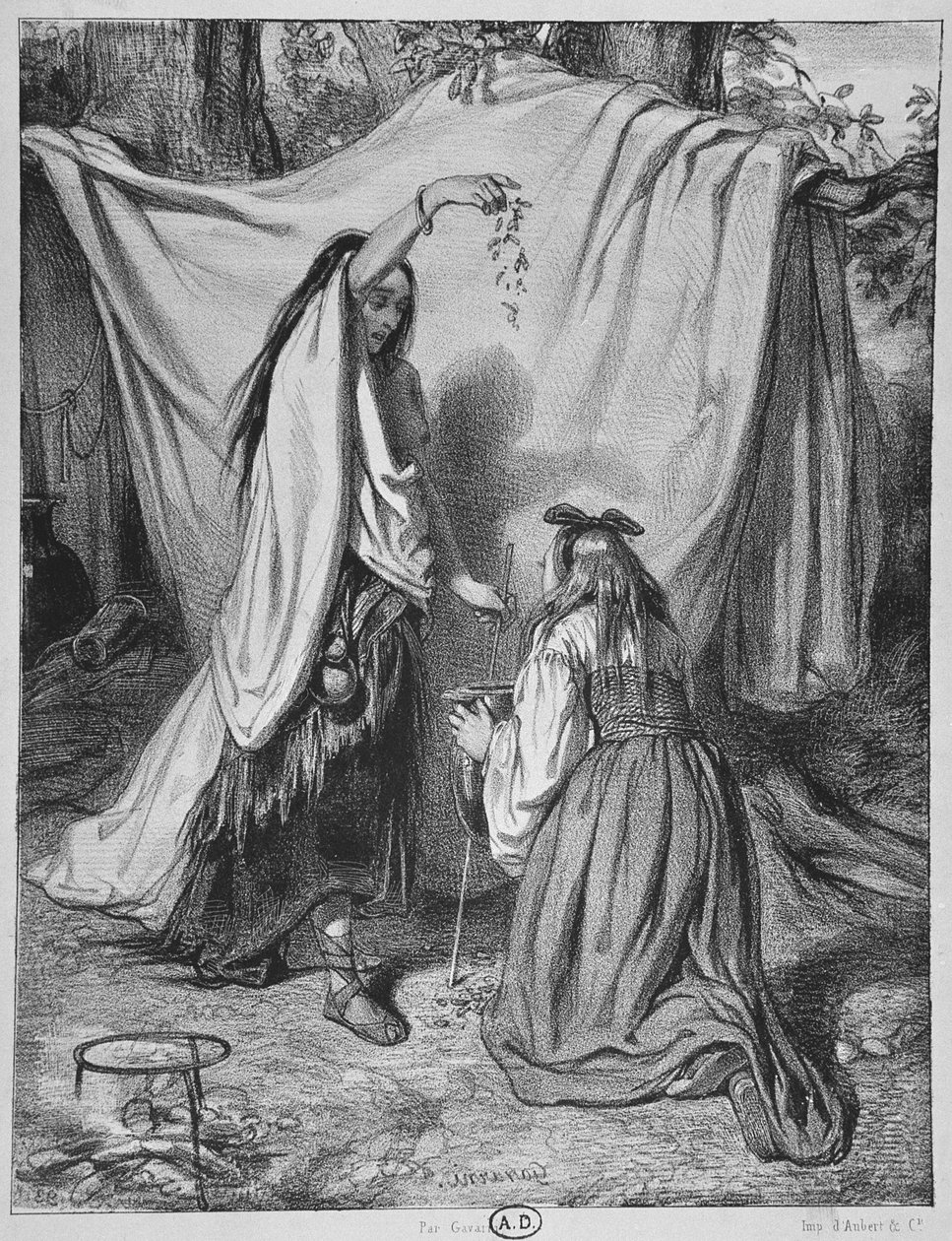 Heks die een liefdesdrankje bereidt, c. 1840 door Paul Gavarni