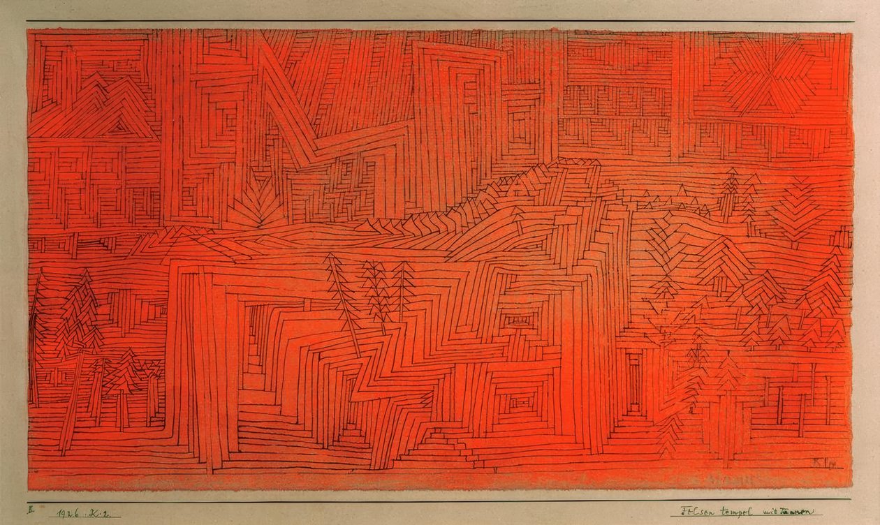 Rotsentempel met dennen door Paul Klee