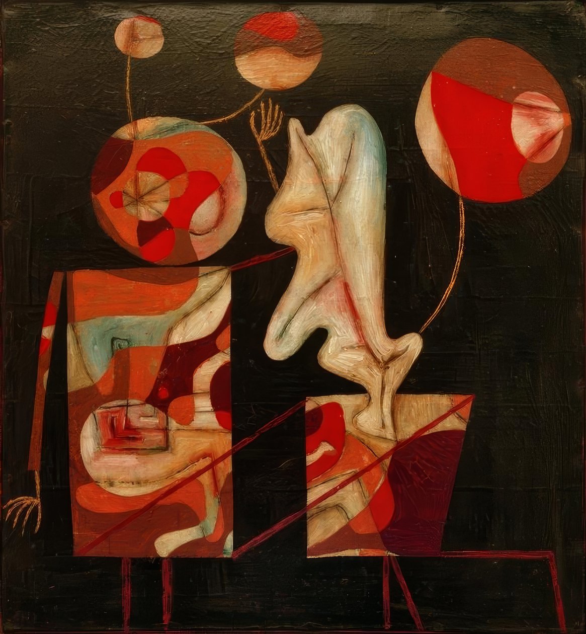 Marionetten (Kleur op zwart) door Paul Klee