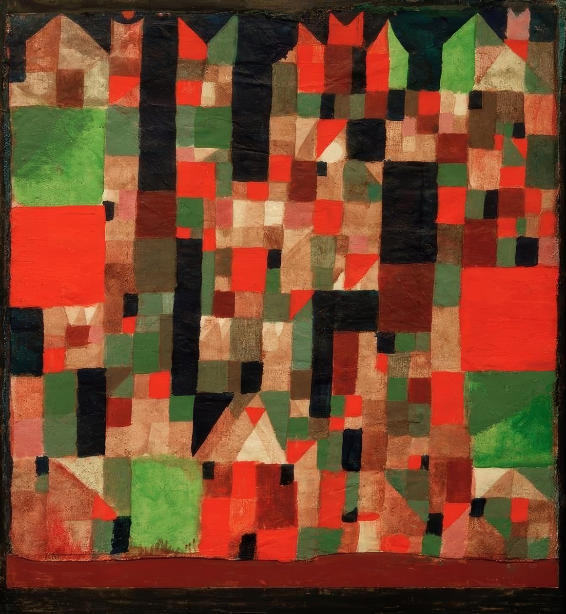 Stadsbeeld (roodgroene accenten) door Paul Klee