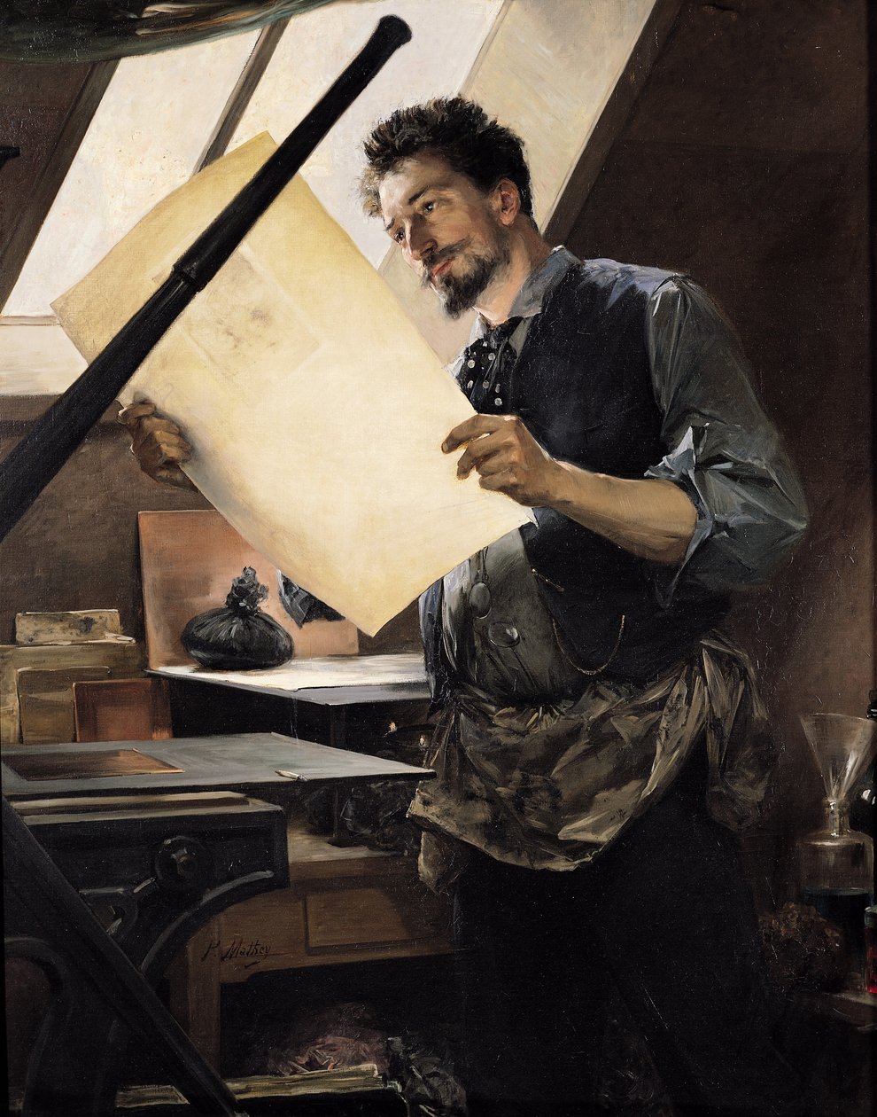 Felicien Rops (1833-98) in zijn studio door Paul Mathey