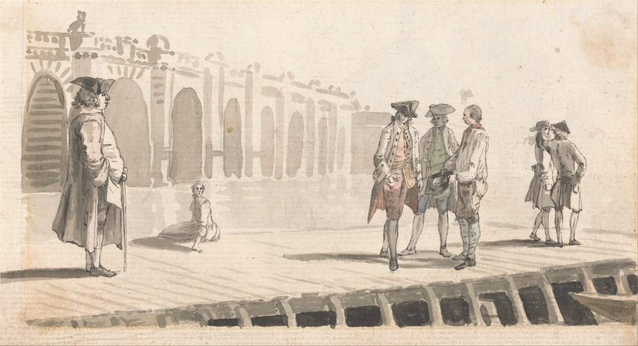 Een Groep Mannen op Westminster Pier door Paul Sandby