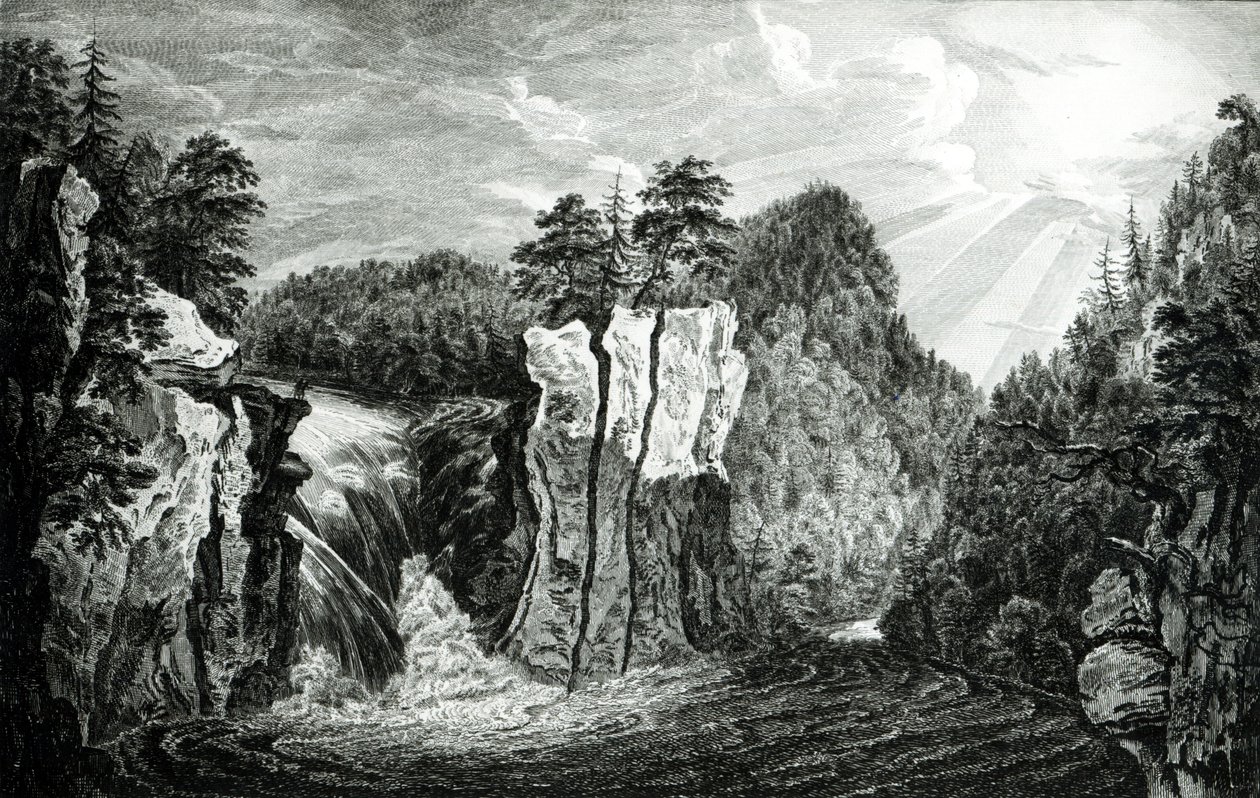 Uitzicht op de Passaic Rivier Waterval, New Jersey door Paul Sandby